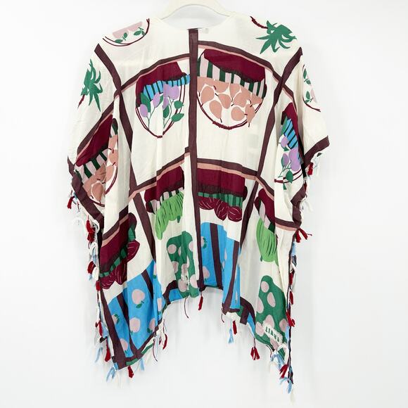 Parfois Womens Boho Summer Fruit Bag Basket Open Front Tassel Fringe Kimono OS - Picture 6 of 6